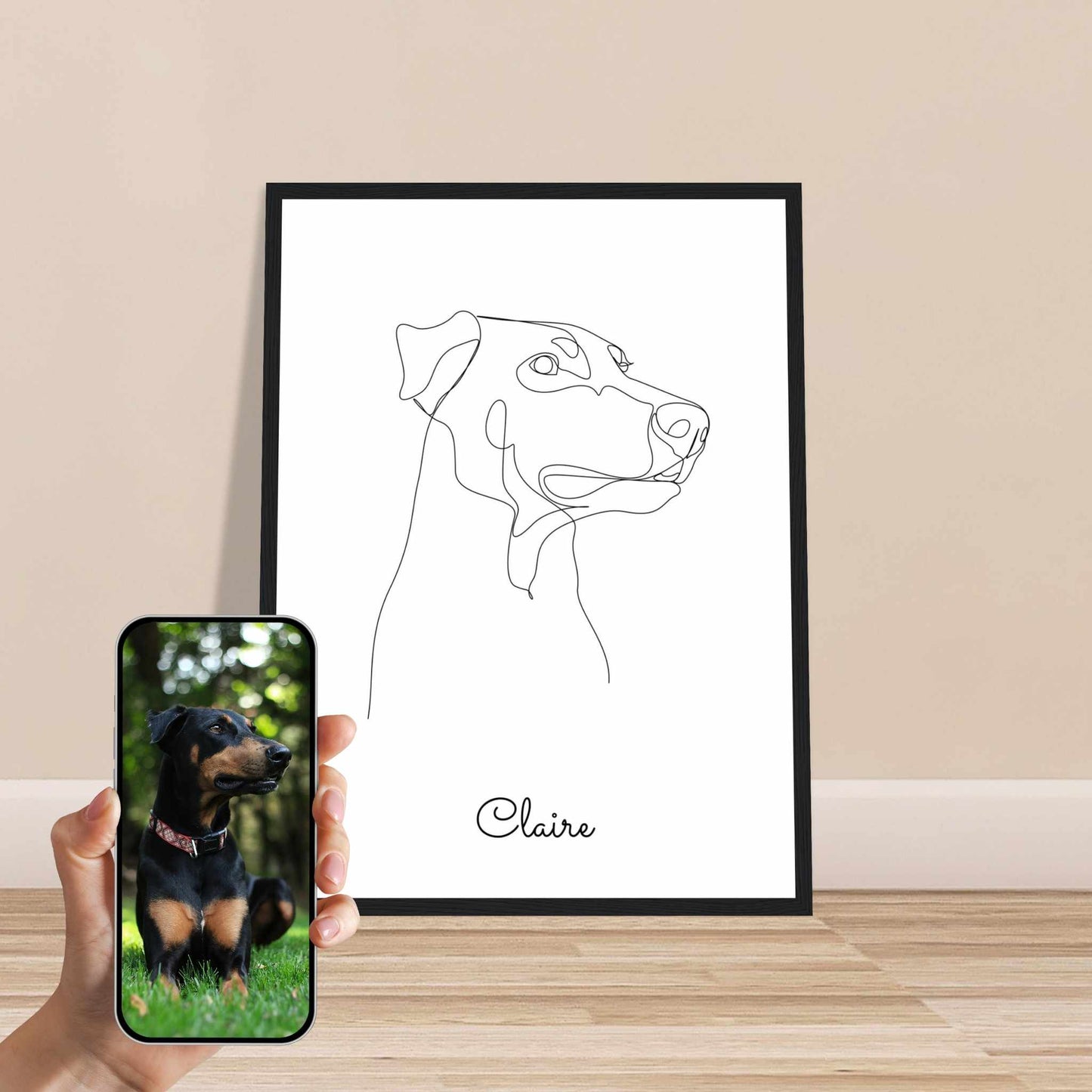 Line Art Haustier Portrait mit einem Hund