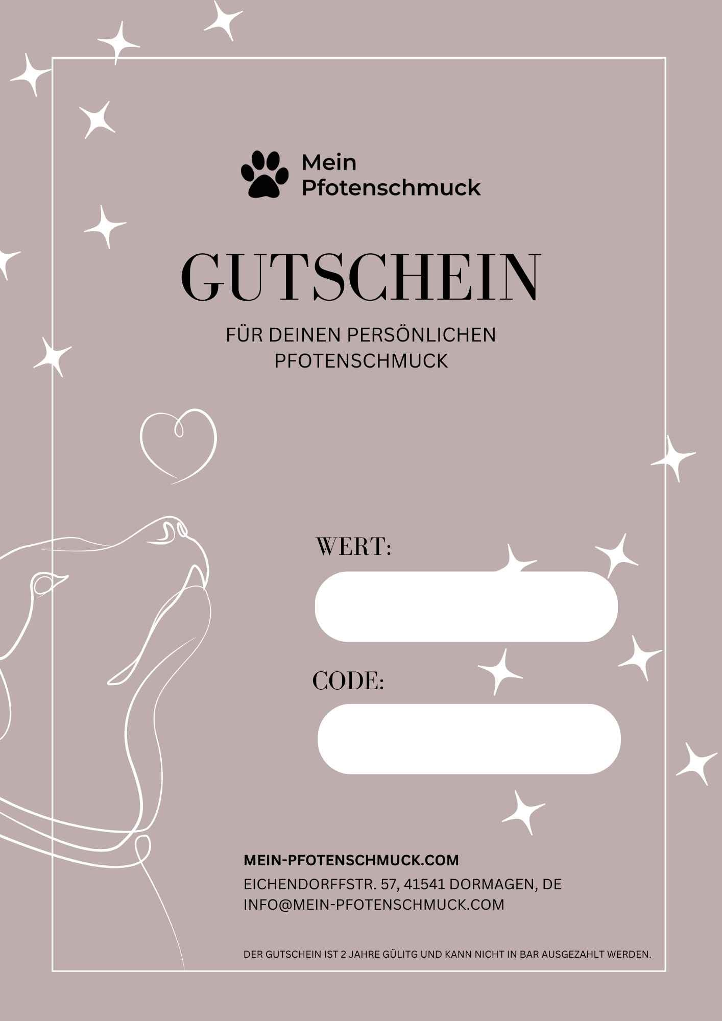 Geschenkgutschein für Mein Pfotenschmuck