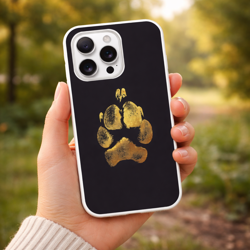 Personalisierbare Handyhülle mit Pfotenabdruck | iPhone Dark Gold